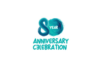 80th, 80 years, 80 year anniversary year anniversary celebration fun style logotype. anniversary white logo with green blue color isolated on white background, vector design for celebration
