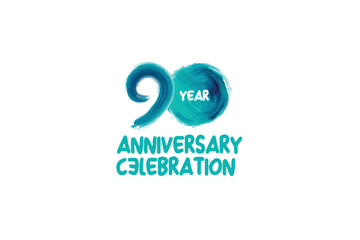 90th, 90 years, 90 year anniversary year anniversary celebration fun style logotype. anniversary white logo with green blue color isolated on white background, vector design for celebration