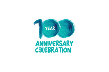 100th, 100 years,100 year anniversary year anniversary celebration fun style logotype. anniversary white logo with green blue color isolated on white background, vector design for celebration