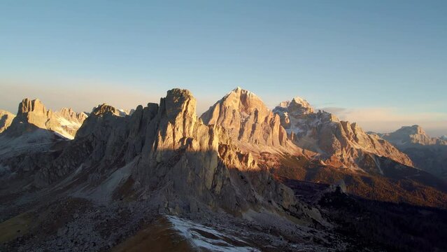 Italian alps - mountain range near the Cortina d'Ampezzo. View from above. Landscape drone 