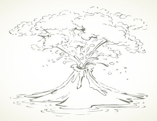 A smoking volcano eruption. Vector drawing