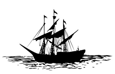 Vector landscape. Sketch of a fishing boat