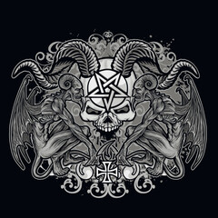 Obraz premium Gothic sign with skull and crown, grunge vintage design t shirts 