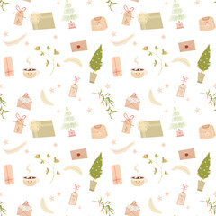 Seamless themed pattern for winter holidays. For christmas and new year illustration with 