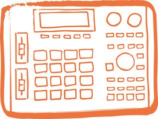 Casual hand-drawn illustration of a classic drum machine. Vector, Transparent PNG orange