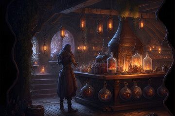 Wizard Apothecary Potion Shop Fantasy Concept Art