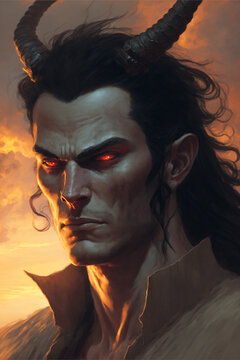 Tiefling Warlock Man Portrait Concept Art