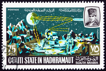 Postage stamp South Yemen 1967 astronauts on the Moon