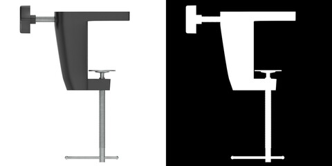 3D rendering illustration of a clamp with a side knob for desk lamp