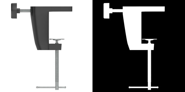 3D rendering illustration of a clamp with a side knob for desk lamp