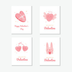 Valentine's day, February 14. Vector illustrations of love, heart, valentine, chocolate, bunny. Drawings for postcard, card, congratulations and poster.