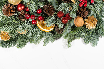 Christmas background with Christmas tree and decor.	
