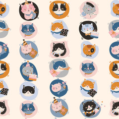 Cute Party Cat Birthday theme  seamless pattern Vector illustration