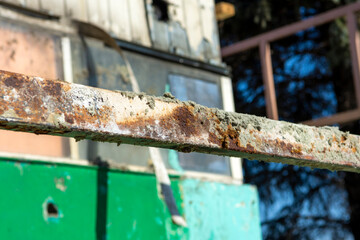 close-up of structural elements of a utility room under renovation in a city park