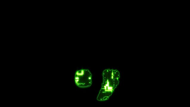 period (full stop) and comma - cybernetical matrix style green distortion font, isolated - loop video