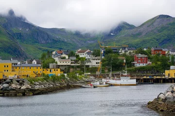 Foto auf Acrylglas View of fishing village Husoy in Oyfjorden, Senja, Norway © Mariusz Świtulski