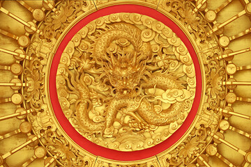 Incredible Chinese Dragon Wood Carving on the Ceiling of a Chinese Buddhist Temple