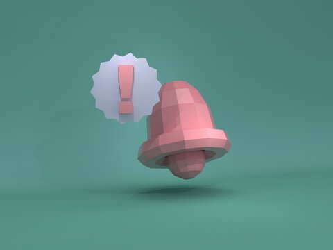 3d pastel red hazard warning bell on pastel green background modern square design emergency alert concept rescue warning important notification Urgent safety issue. Urgent warning.