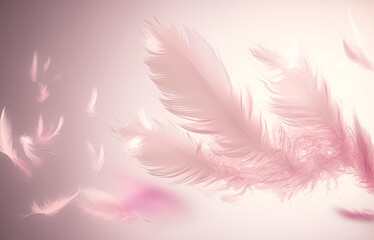 Soft pink feathers texture background. Decorative artistic background. Flying pink bird or angel feathers. digital art