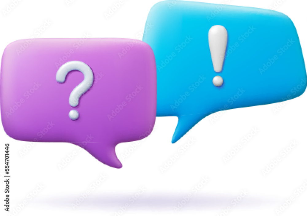 Poster exclamation 3d signs in speech bubble. question and answer, vector messages conversation icons for s