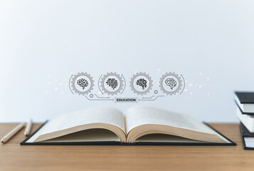 Student reading or writing book or textbook. Success idea of education learning and studying. Businessperson skill training course. Knowledge and cognition concept