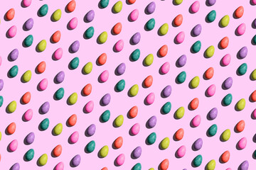 easter eggs colorful marble  on light pink background pattern