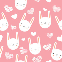 Pattern with cute rabbits and hearts