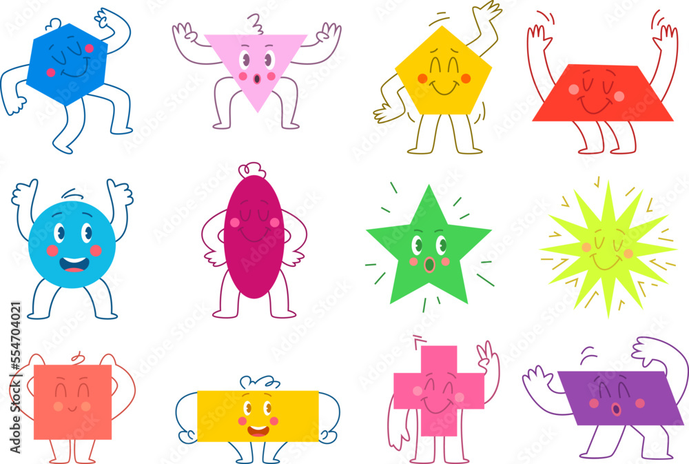 Poster simple form characters. geometric abstract people with funny emotions exact vector square circles an