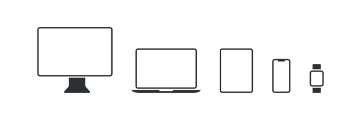 Device icon set. Laptop, tablet, smartphone, watch, computer illustration symbol. Sign electronic tehnology vector desing.