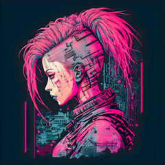 Cyberpunk woman, schematic, project engineering style