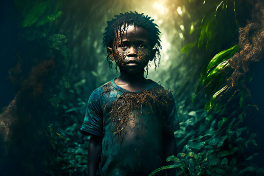 African Child.  Poverty Concept.  Image created with Generative AI technology.