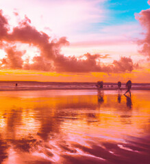 sunset on the beach orange sky and clouds digital art