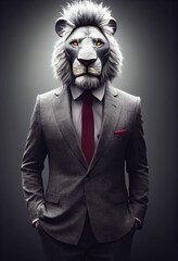 Business man with lion mask and elegant suit ,made with Generative AI