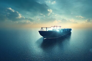Big ship navigating the ocean, transport concept ,made with Generative AI