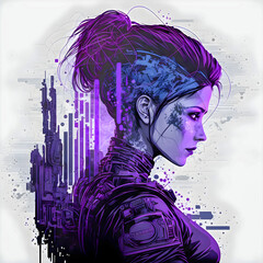 Cyberpunk woman, schematic, project engineering style