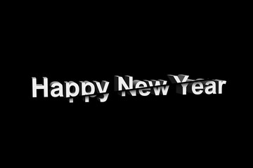 Happy New Year illustration with black background and white sliced text