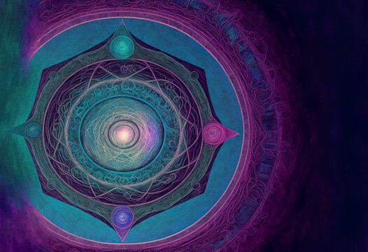 Line drawing, sacred geometry, spirituality, incarnation and possibilities, stream of lifes, astrological abstract drawing, illustration, digital