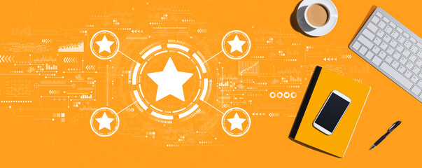 Rating star concept with a computer keyboard and office items