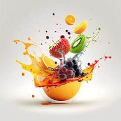 Fotobehang Colorful fruit splash bowl created with AI © MK online