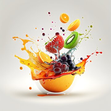 Colorful fruit splash bowl created with AI