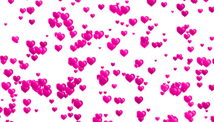 3d red heart shape scatter confetti of valentines day decoration isolated on white background