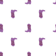 Cowboy boots with ornament seamless pattern. Wild west theme. Hand drawn colored trendy vector illustration on white background