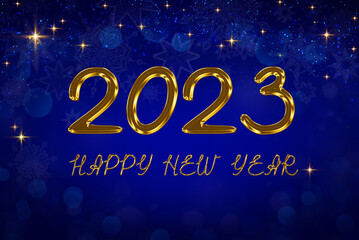 Happy New Year 2023 abstract shiny golden background.