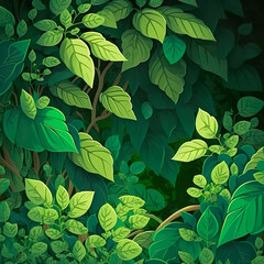 Green foliage, plants background, AI Generated illustration.