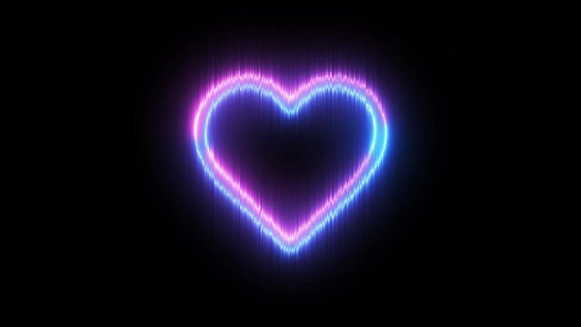 Neon light blue pink heart shape loop animation on black background