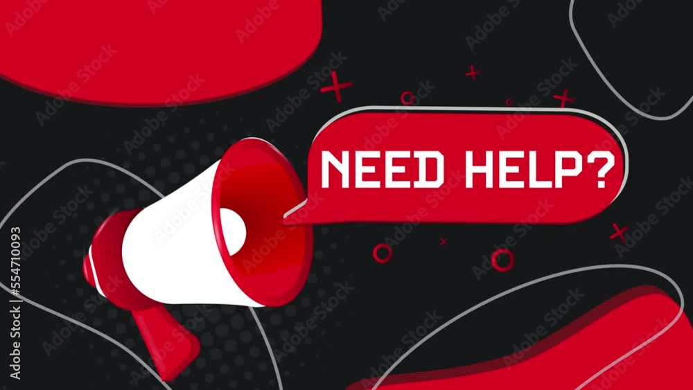 Aufkleber need help banner. megaphone with speech bubble in flat style. 4k video animation
