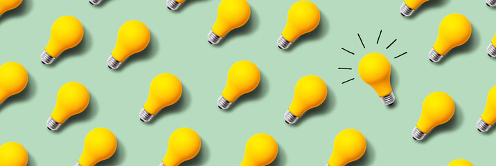 One out unique idea light bulb concept - Flat lay