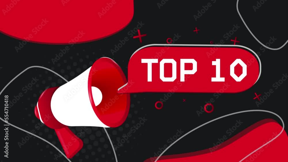 Aufkleber top 10 banner. megaphone with speech bubble in flat style. 4k video animation