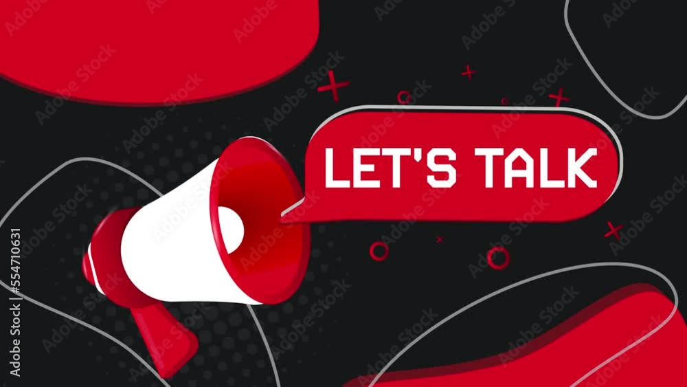 Aufkleber let's talk banner. megaphone with speech bubble in flat style. 4k video animation