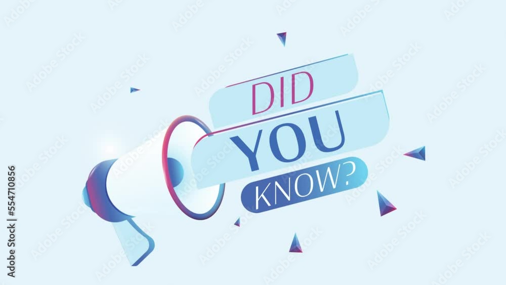 Poster did you know text with 3d realistic megaphone animation. megaphone sign banner for promo video. 4k a
